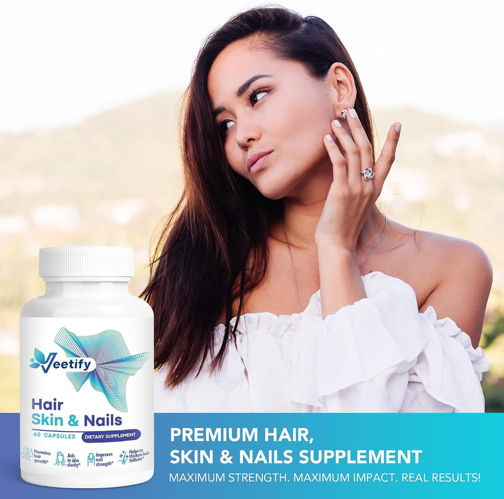 Veetify Vitaminas para Cabello, Piel y Uñas con Biotina y Complejo Herbal - 60 Cápsulas Veganas