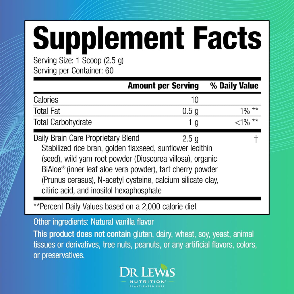 Dr Lewis Daily Brain Care Powder – Polvo para la memoria y concentración con Aloe Vera – 150g