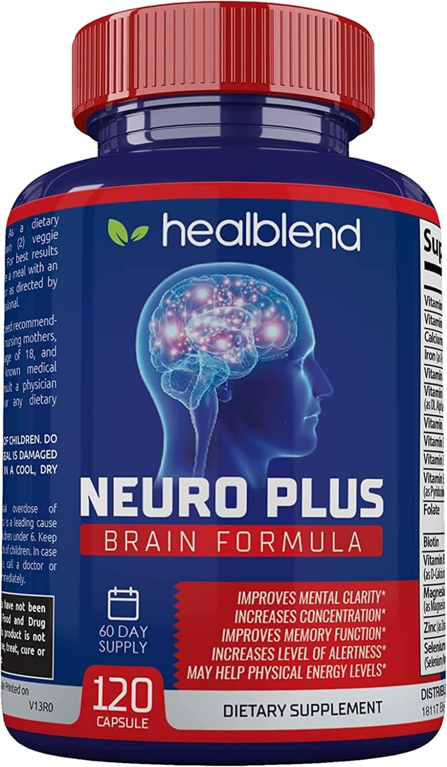Neuro Plus Brain & Focus Formula - Nootrópico para Cerebro, Concentración y Claridad Mental - 120 Cápsulas