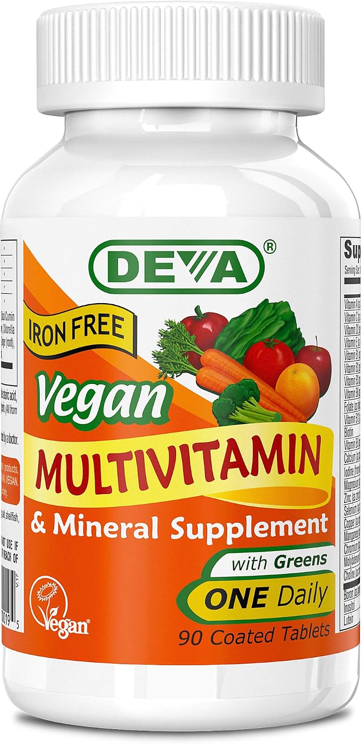 DEVA Multivitamínico y Mineral Vegano - Fórmula Diaria con Superalimentos Verdes - Sin Hierro - 90 Comprimidos Recubiertos