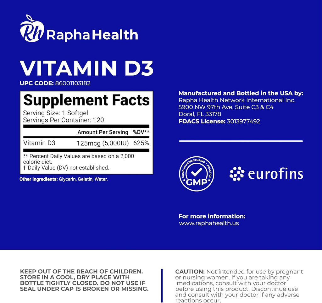 Vitamina D3 5000 UI | Apoyo Inmunitario, Óseo y Muscular | 120 Cápsulas Blandas - 4 Meses