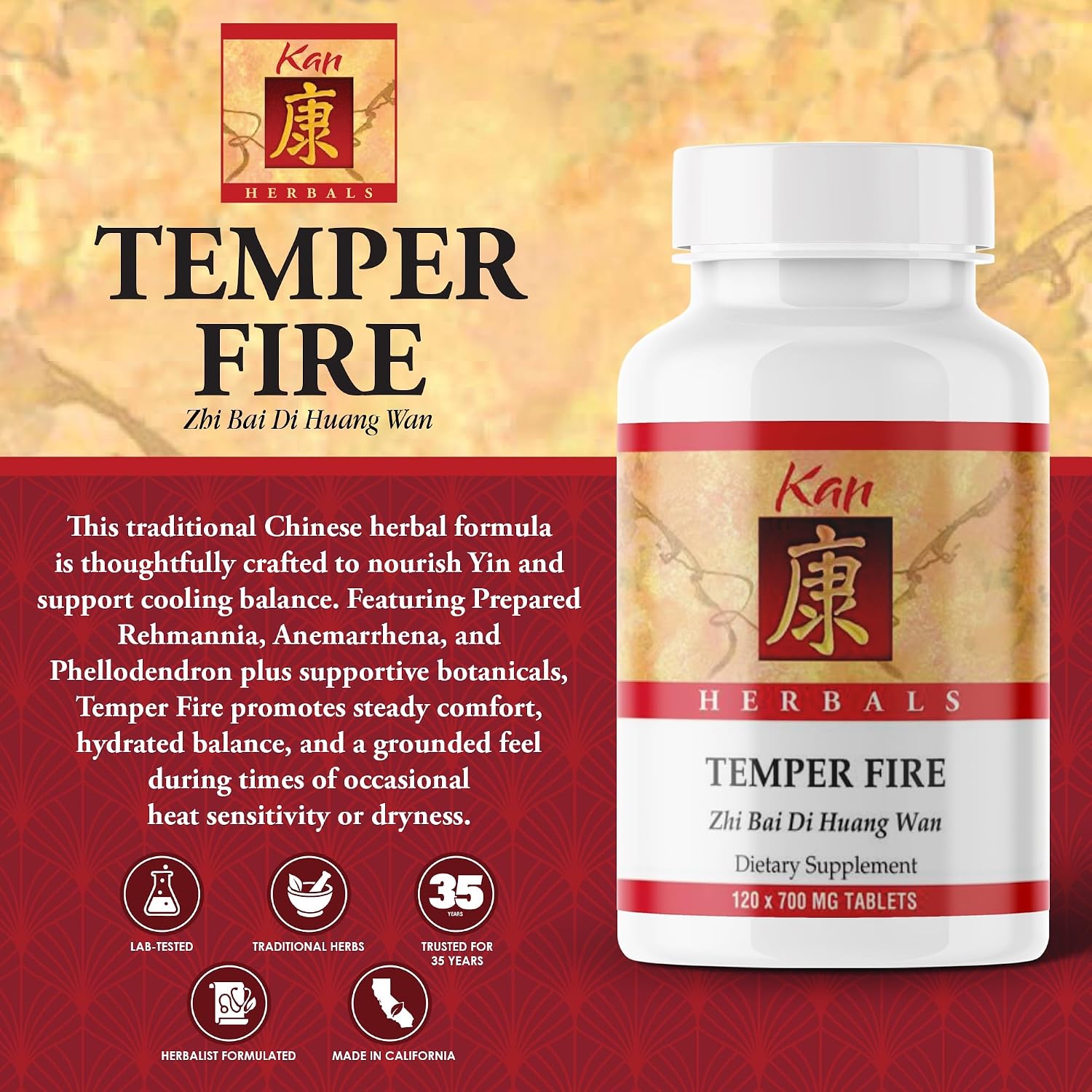 Kan Herb Company Temper Fire – Traditional Herbal Formula, 120 Tablets