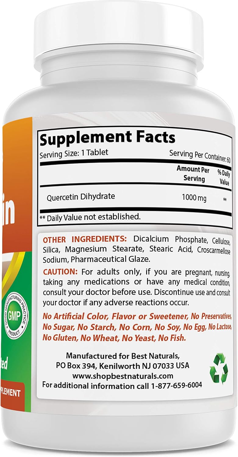 Best Naturals Quercetina 1000 mg Comprimidos - Apoyo Inmunitario - 60 Comprimidos