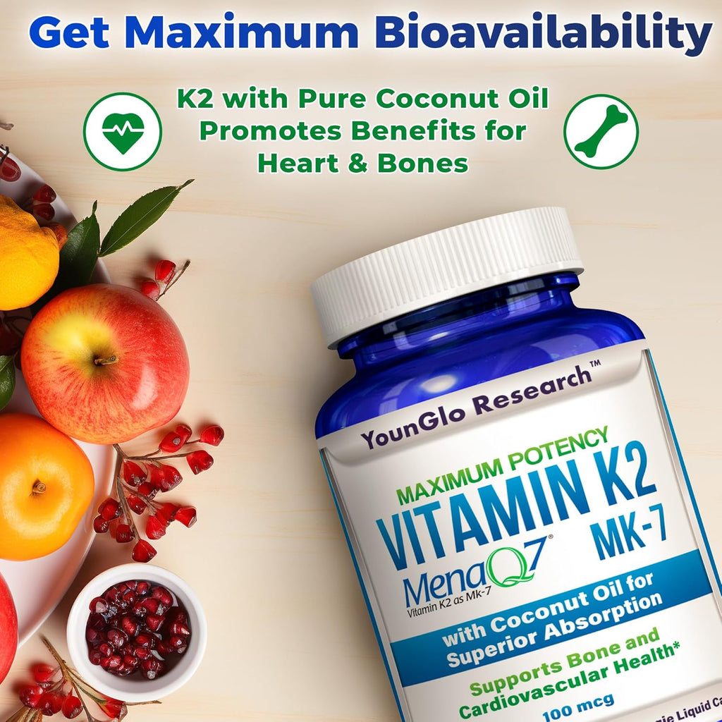 Vitamina K2 MK7 (MenaQ7) 100 mcg con Aceite de Coco - 120 Cápsulas Veganas