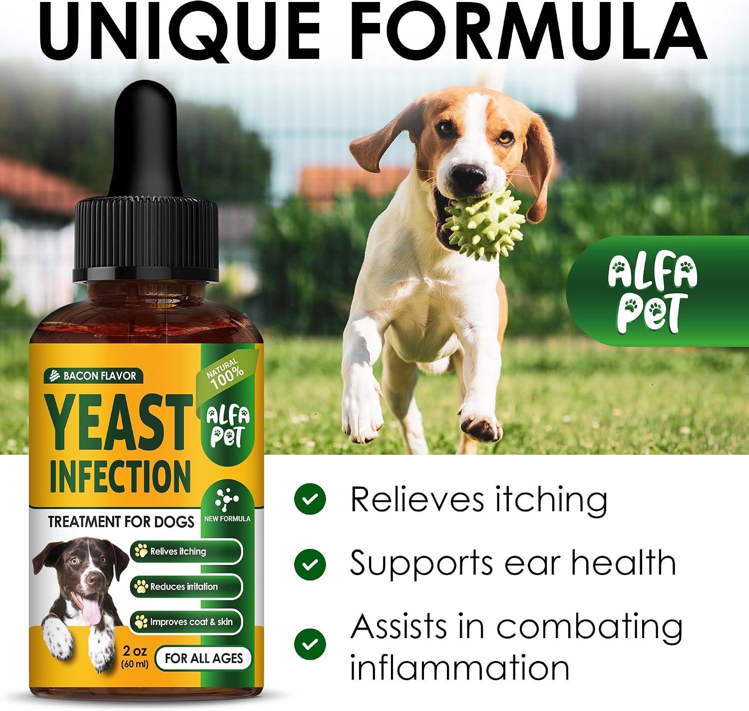 Yeast Infection Treatment for Dogs Helps with Itching & Allergies – Dog Yeast Infection Treatment Liquid Herbal Supplement – for All Breeds – Bacon Taste – 2 Oz