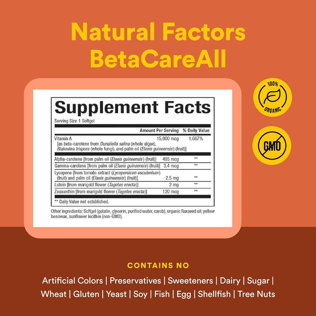 Natural Factors BetaCareAll 15.000 mcg - Suplemento de Carotenoides Mixtos - 90 Cápsulas Blandas