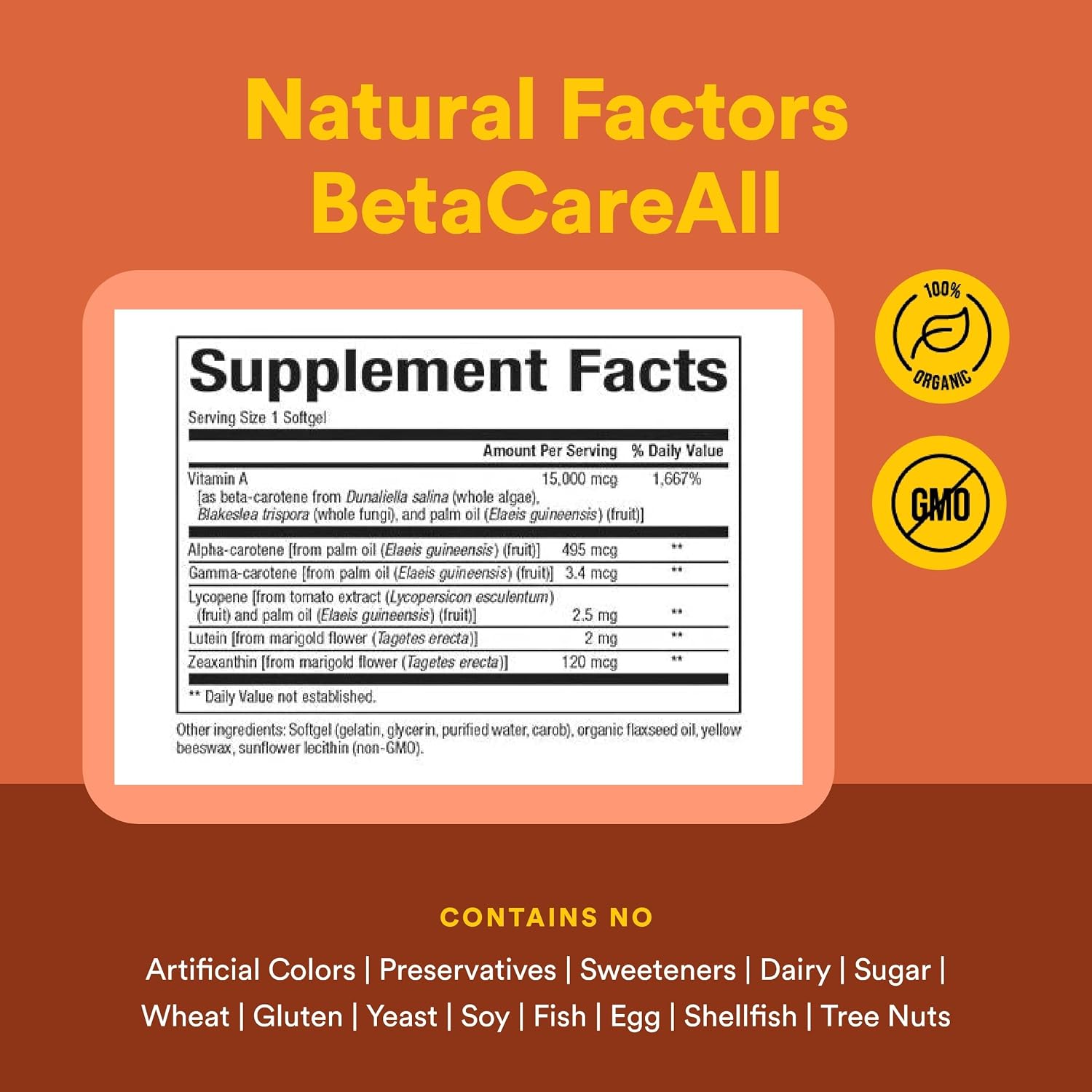Natural Factors BetaCareAll 15.000 mcg - Suplemento de Carotenoides Mixtos - 90 Cápsulas Blandas