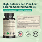VINATURA Extracto de Hoja de Vid Roja y Castaño de Indias - 1300mg por dosis - 60 Cápsulas