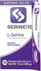 SERINE10 L-Serina Nootrópicos Sobres - Apoya la Salud Cerebral, Memoria, Concentración y Producción de Serotonina, L-Triptófano y L-Cistina - 10 Sobres Premidos con 10 Gramos (10000 mg)