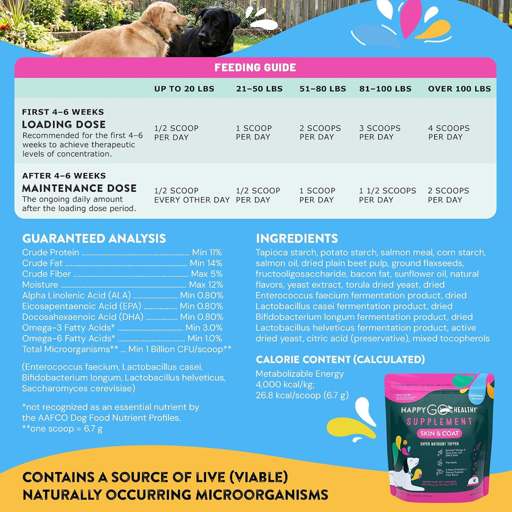 Happy Go Healthy Suplemento para Piel y Pelaje de Perros con Probióticos y Omega 3