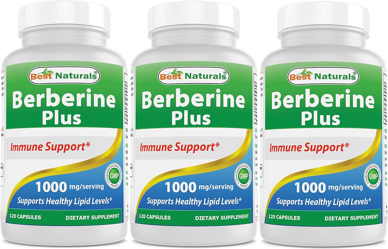 Berberine Plus 1000 mg por ración, 120 cápsulas (Pack de 3) - Best Naturals