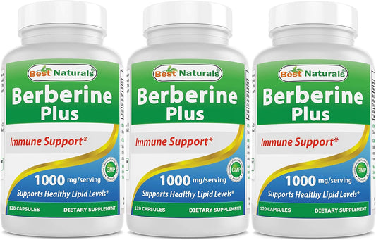 Berberine Plus 1000 mg por ración, 120 cápsulas (Pack de 3) - Best Naturals