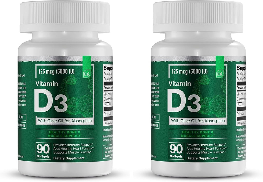 Essential Elements Vitamina D3 5000 UI - Cápsulas blandas con aceite de oliva - 90 unidades