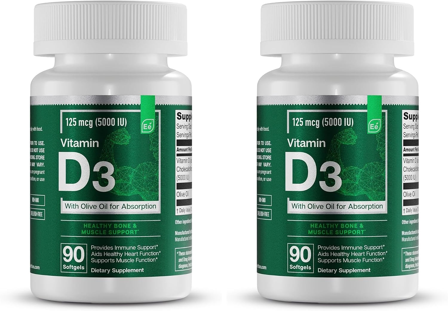 Essential Elements Vitamina D3 5000 UI - Cápsulas blandas con aceite de oliva - 90 unidades