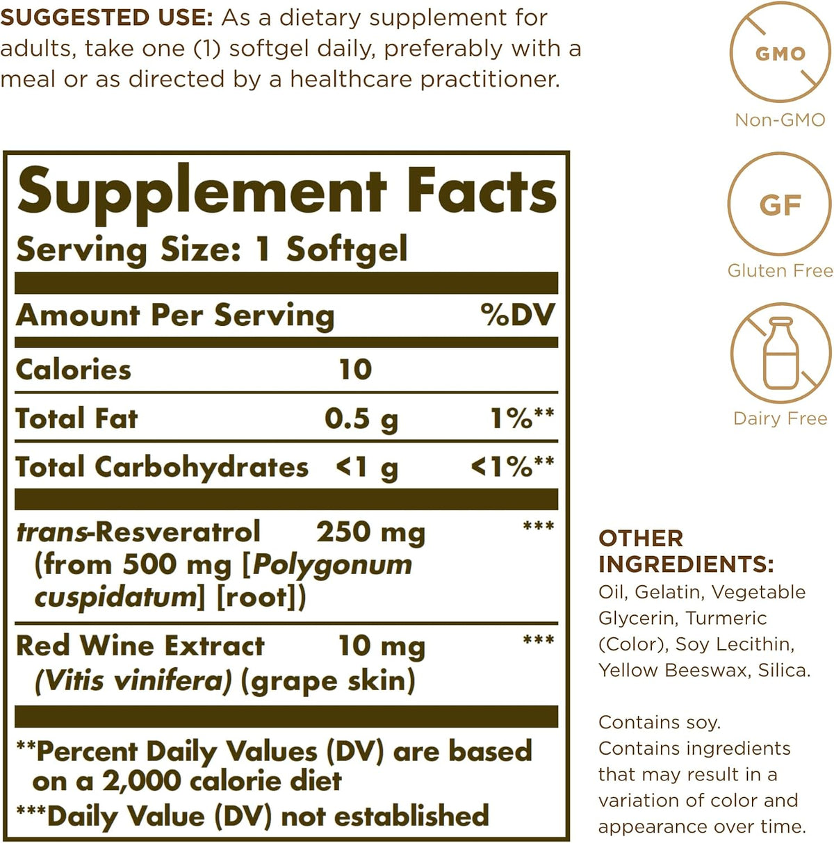 Solgar Resveratrol 250mg 60 Cápsulas Blandas – Sin gluten, trigo, levadura, azúcar, sal, aromas artificiales ni – Image 2