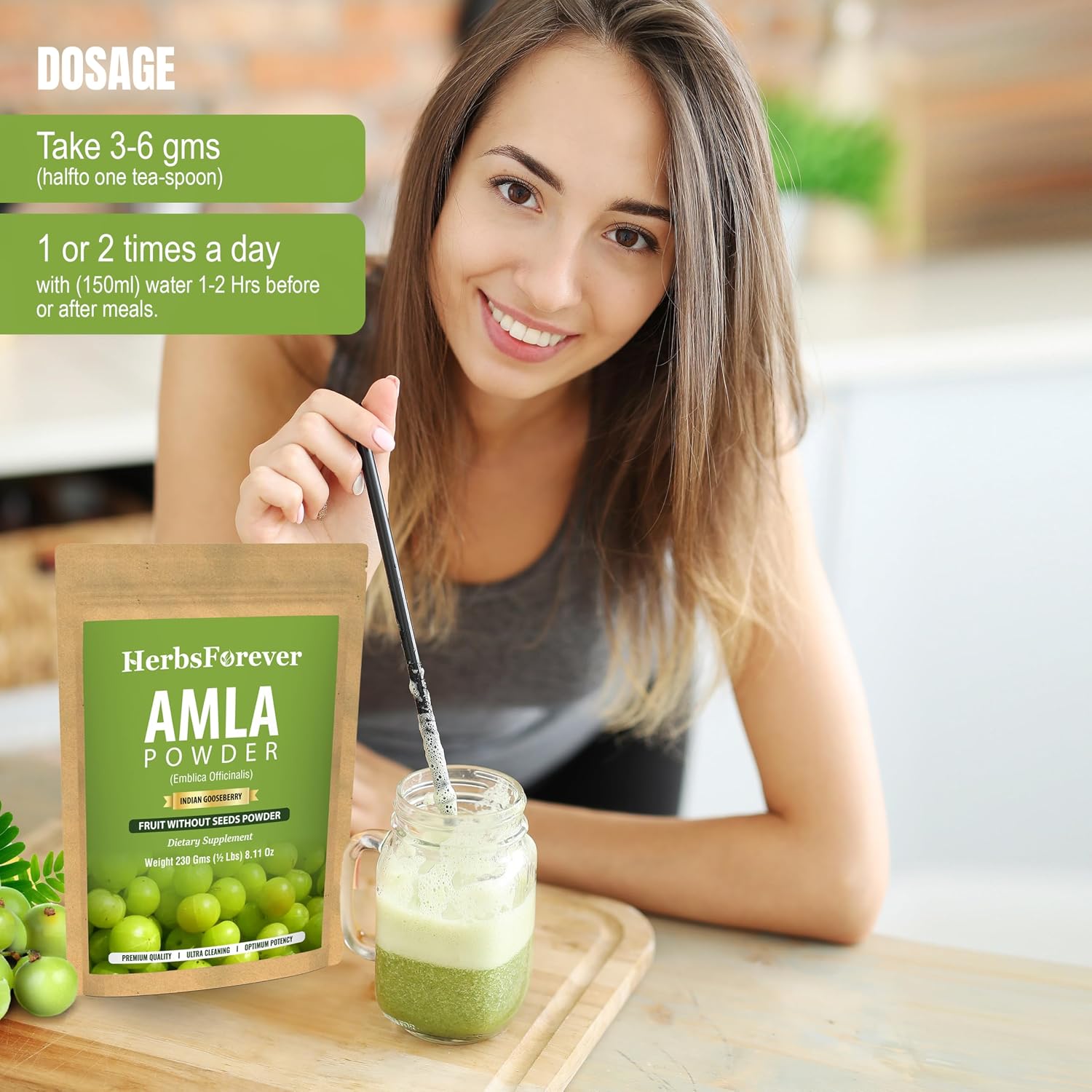Herbsforever Polvo de Amla | Phyllanthus Emblica | Rico en Vitamina C y Antioxidantes | Vegano, Non-GMO | 230g