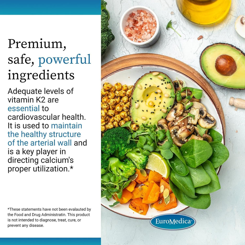 EuroMedica A•D•K2 Cardio Health – Suplemento Cardiovascular con Vitaminas A, D3 y K2 – 60 Cápsulas Blandas