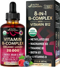 Complejo de Vitamina B Orgánico USDA - B5 Ácido Pantoténico, B12 Metilcobalamina, B1 Tiamina, B6 Piridoxina, B7 Biotina, B9 Fólico, B3 Niacinamida - Gotas Líquidas con Sabor a Baya Natural, 59 ml