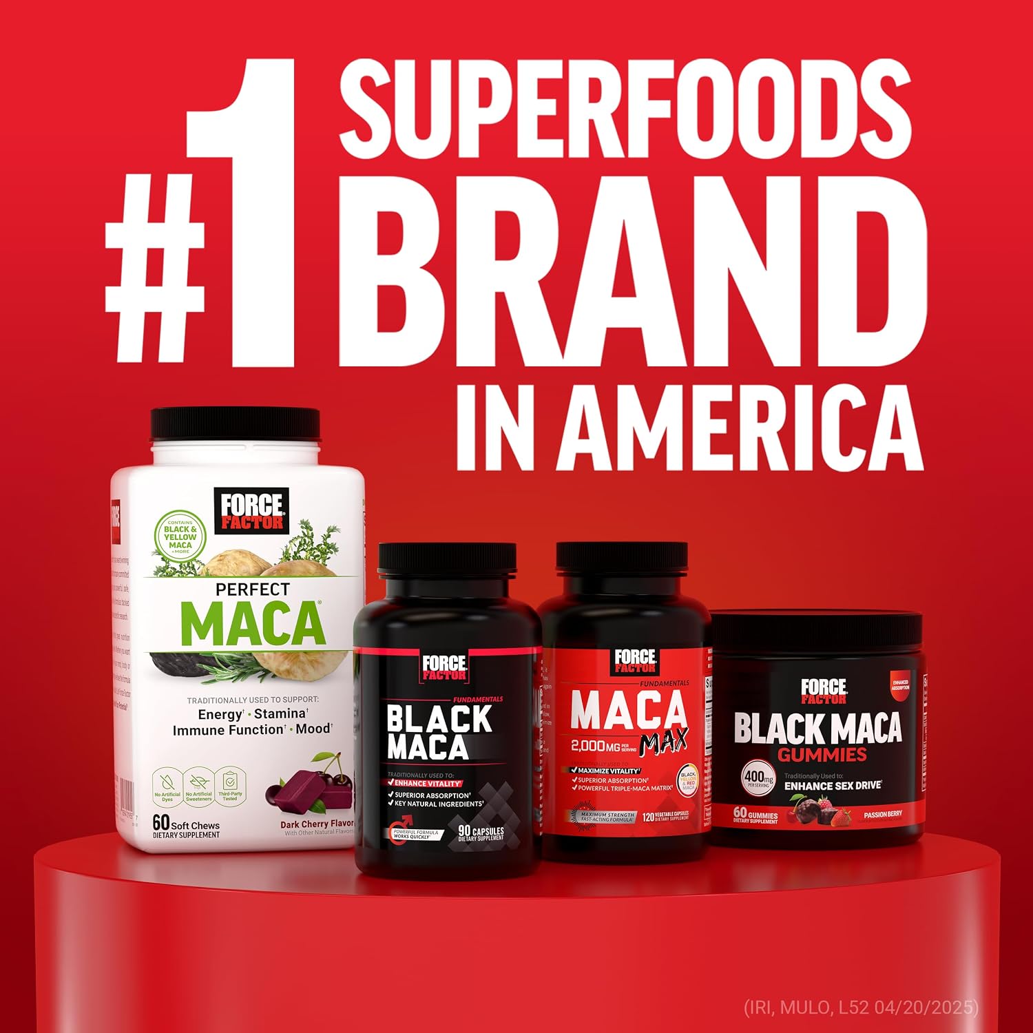 Force Factor Black Maca Gummies - Gominolas de Maca Negra con BioPerine y Selenio