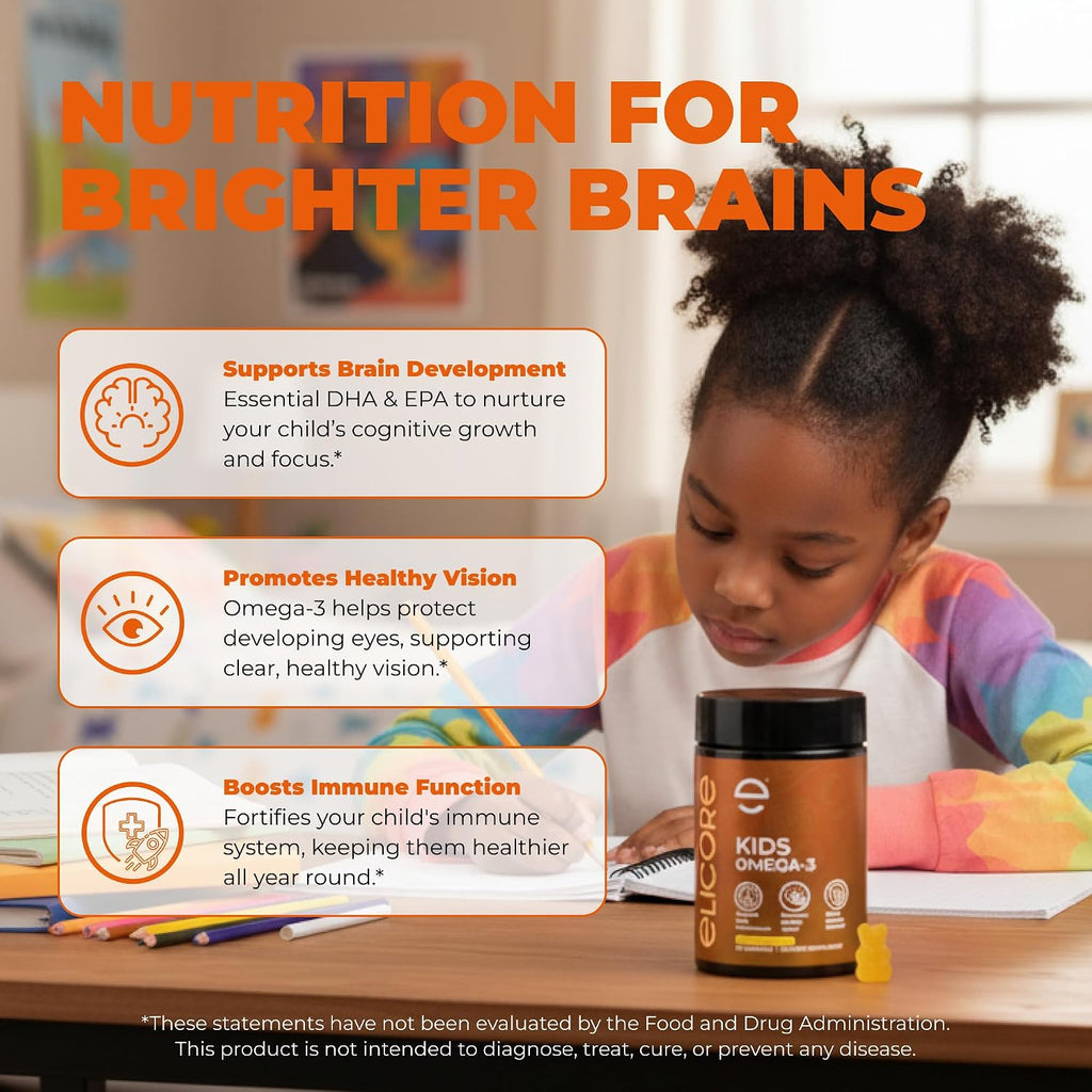 ELICORE Premium Kids Omega 3 Gummies – Sabor Naranja – 2 Meses de Suministro