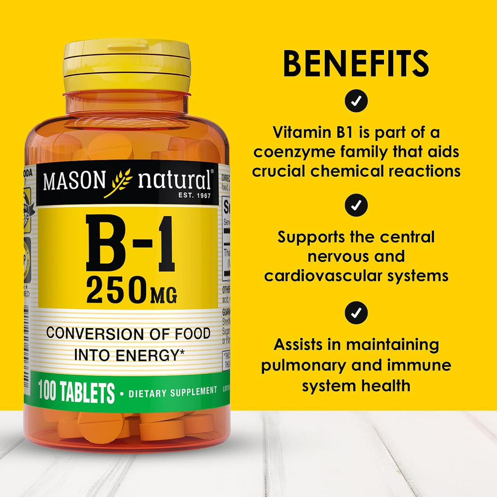 MASON NATURAL Vitamina B1 Tiamina 250 mg, 100 Comprimidos