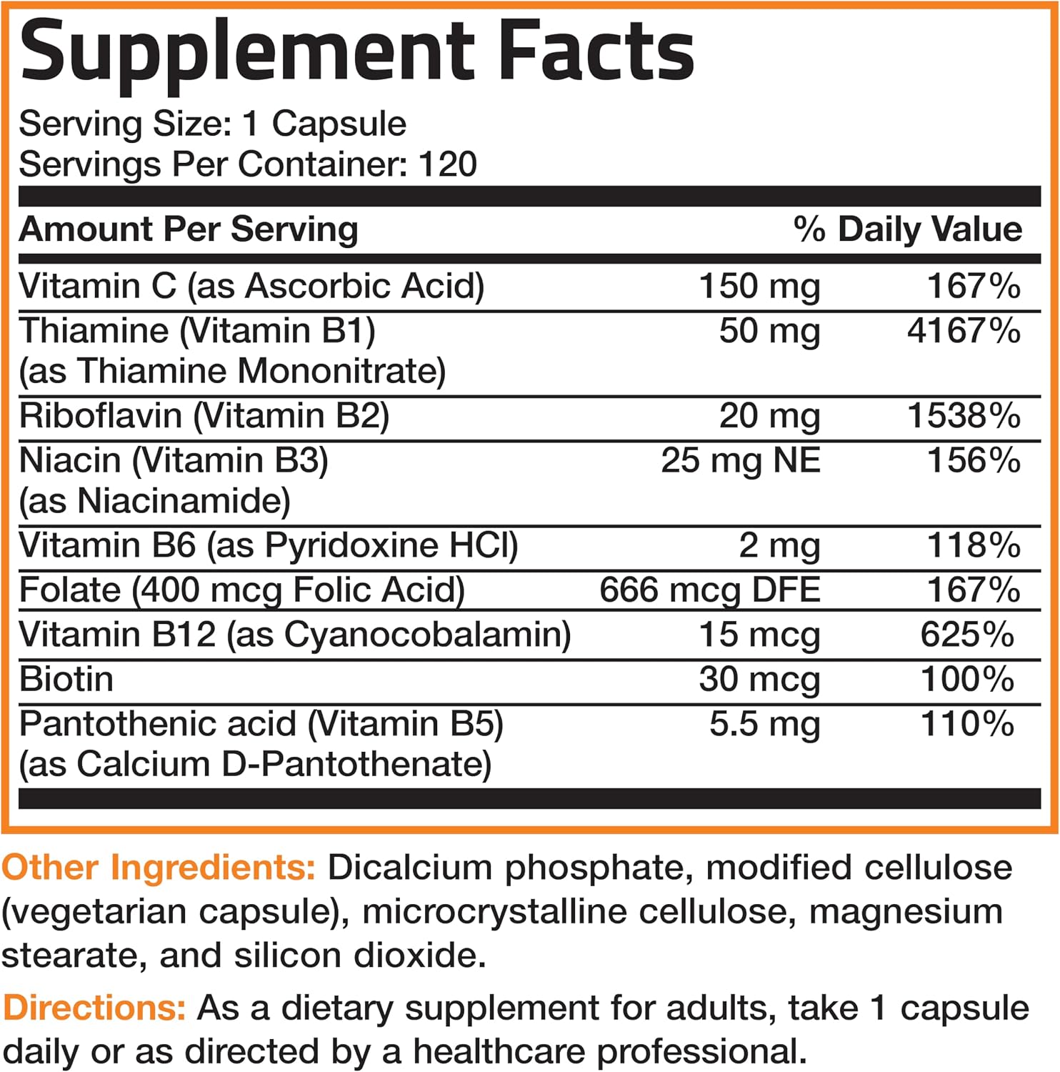Bronson Complejo B con Vitamina C - 120 Cápsulas Vegetarianas