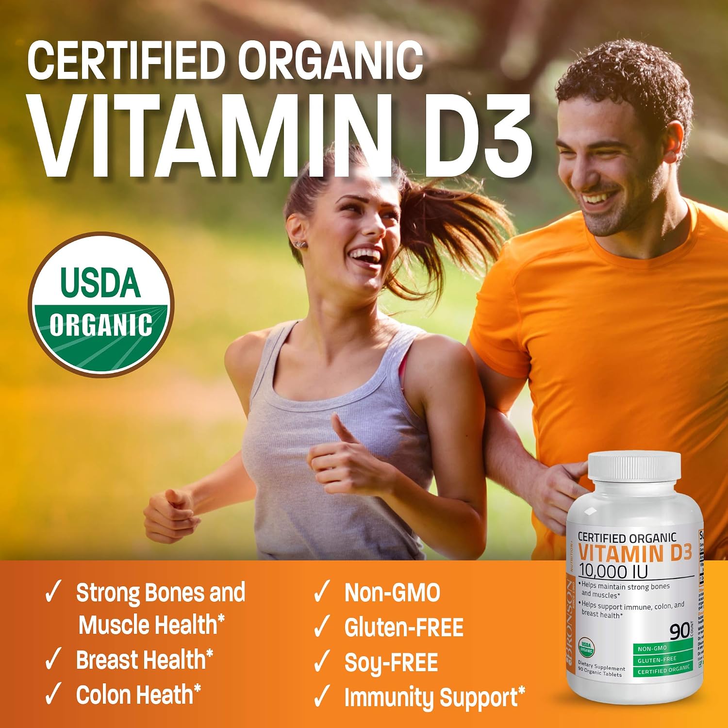Bronson Vitamina D3 10,000 UI Suplemento Orgánico No-GMO, 90 Comprimidos