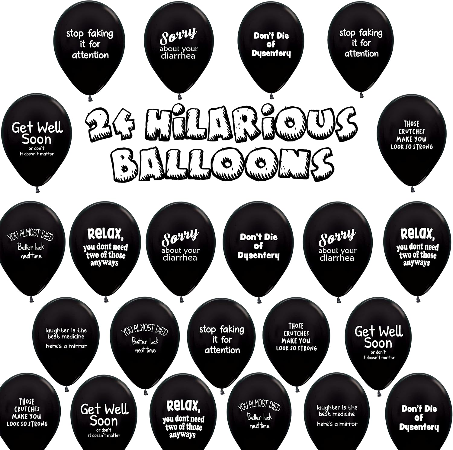ROFLmart Sickloons Globos Divertidos Get Well Soon - Negro