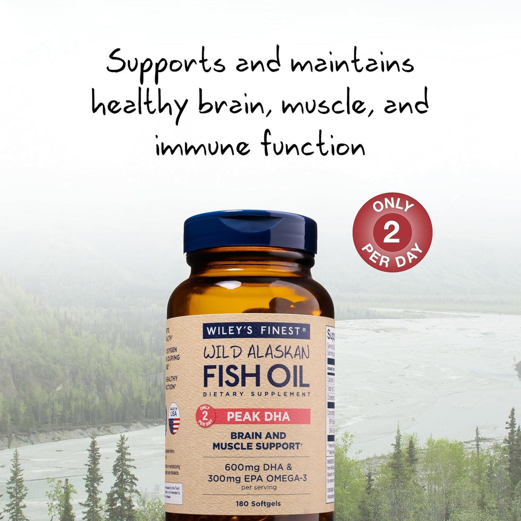 Wiley's Finest Aceite de Pescado Wild Alaskan Peak DHA - 900 mg EPA y DHA - 180 Perlas (90 Dosis)