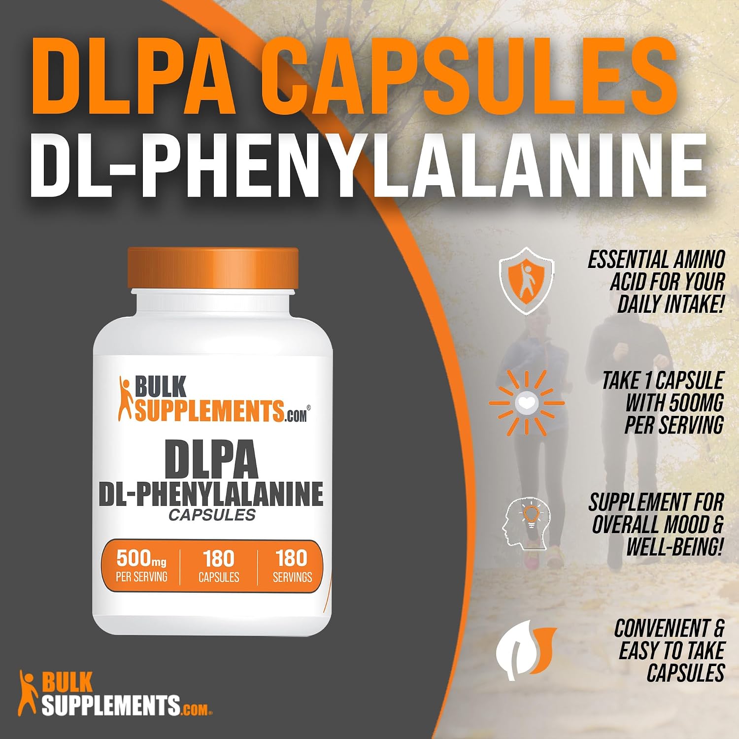 Cápsulas de DL-Fenilalanina - DLPA 500mg - Sin Gluten - 180 Cápsulas