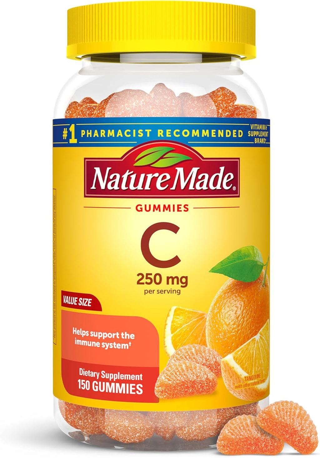 Nature Made Gomitas de vitamina C 250 mg por porción para el apoyo inmunológico diario, gomitas de vitamina C para el apoyo inmunológico de adultos, 80 unidades, suministro para 40 días