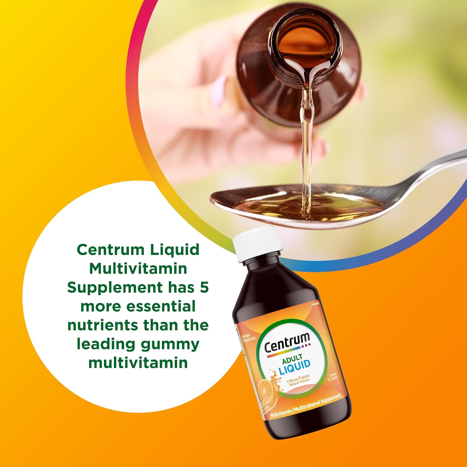 Centrum Líquido Multivitamínico para Adultos, con Vitaminas B y Antioxidantes, Sabor Cítrico - 236 ml