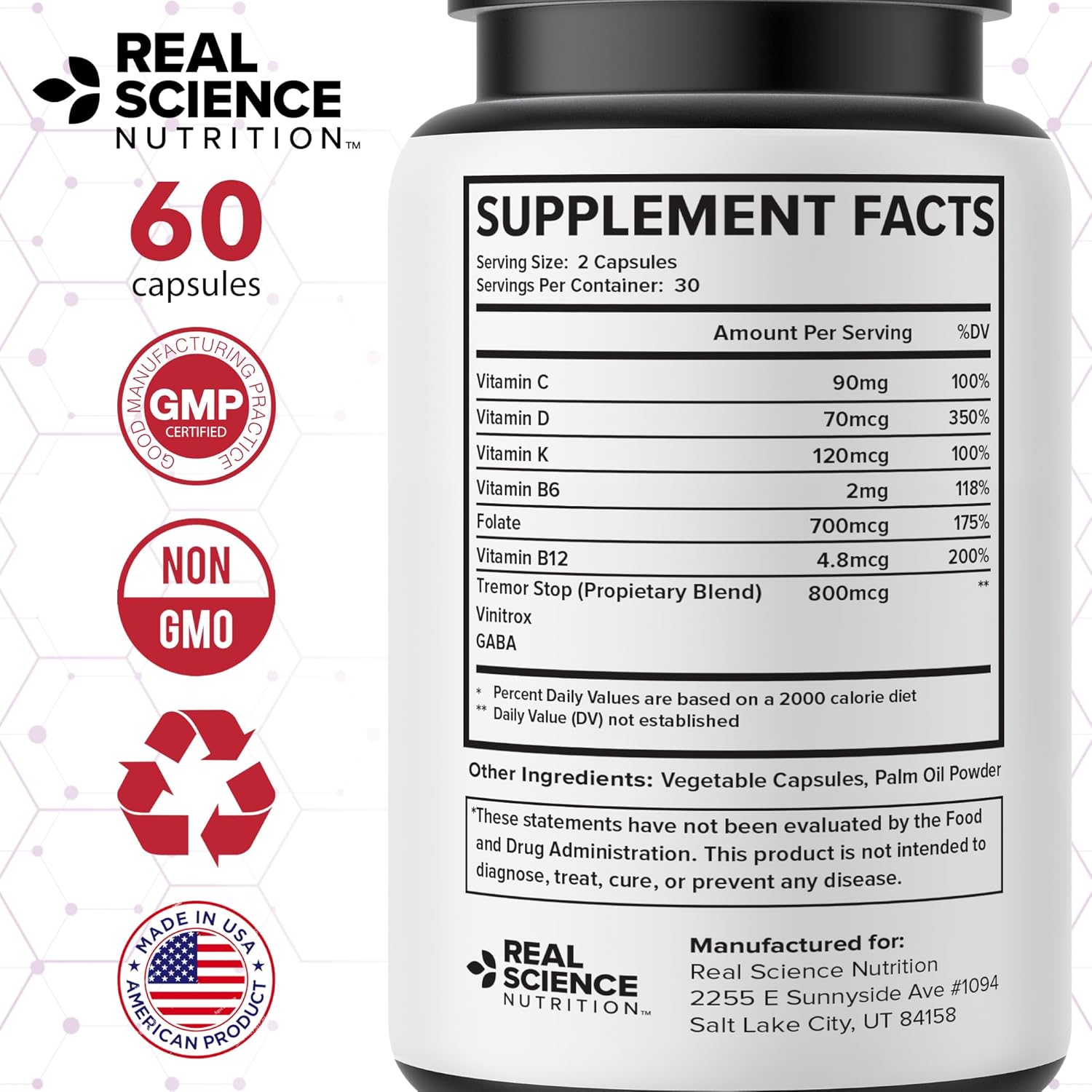 Real Science Fibromoxy Miracle – Suplemento Natural para el Alivio de la Fibromialgia con Vitaminas B6, B12, C, D, K y Óxido Nítrico, 60 Cápsulas