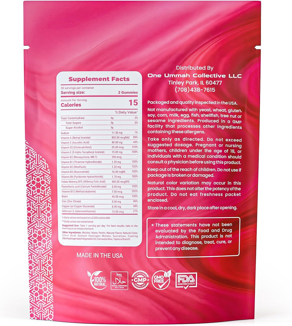 Multivitamínico para Mujeres Halal - Gominolas con Omega-3, Biotina y Folato - 60 Unidades