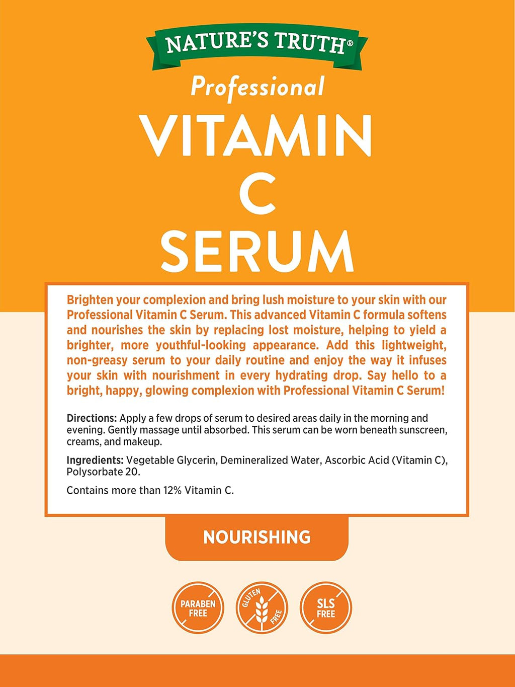 Nature's Truth Vitamin C Serum 60 ml | Face and Skin Oil | Nourishing and Fragrance-Free