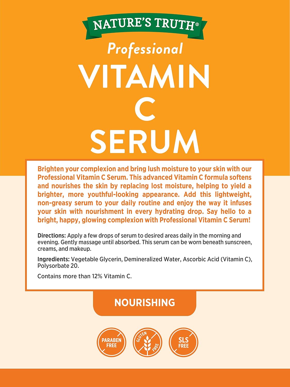 Nature's Truth Vitamin C Serum 60 ml | Face and Skin Oil | Nourishing and Fragrance-Free