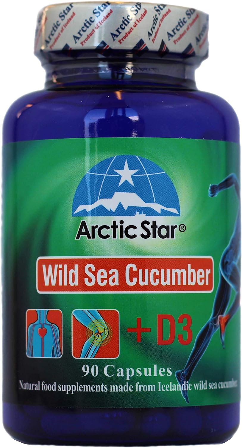 Arctic Star - Pepino de Mar con Vitamina D3, Cápsulas de Extracto de Pepino de Mar Silvestre Islandés (90 Cápsulas, 400mg)