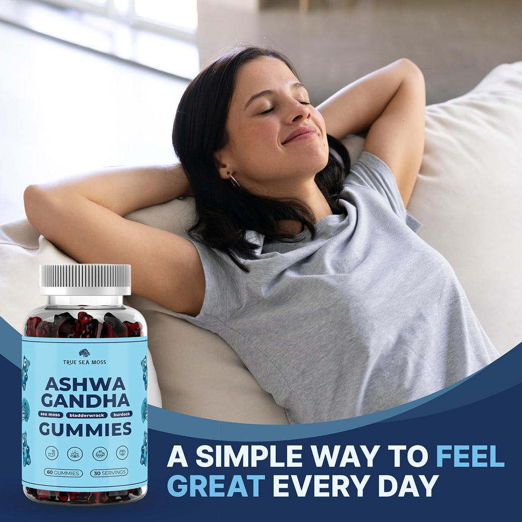 TrueSeaMoss Sea Moss Gummies con Ashwagandha, Bardana y Bladderwrack – 60 Gominolas