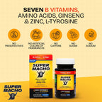 Super Macho, Complejo Vitamínico B y Aminoácidos de Alta Potencia para Hombres Activos, Sin Cafeína ni Azúcar, 50 Cápsulas Blandas