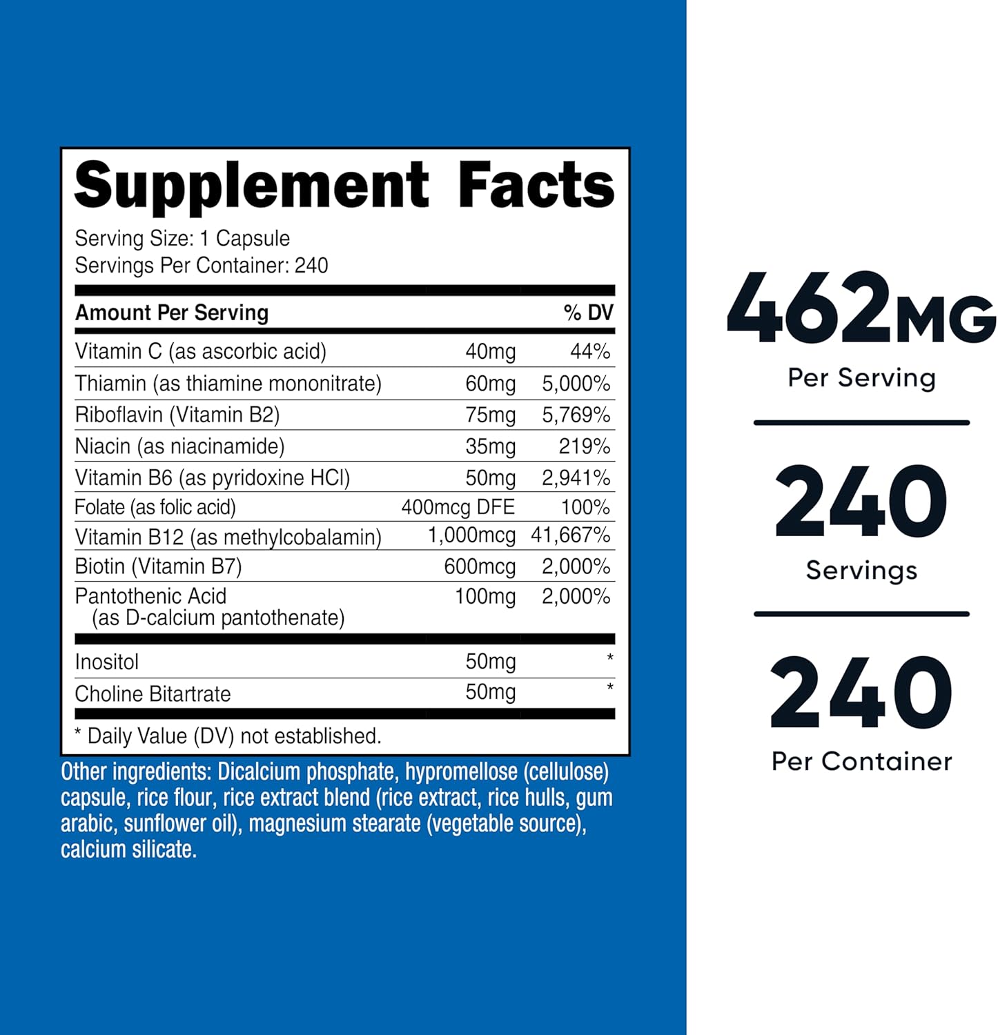 Nutricost High Potency B Complex with Vitamin C, 462mg, 240 Capsules (2 Bottles)