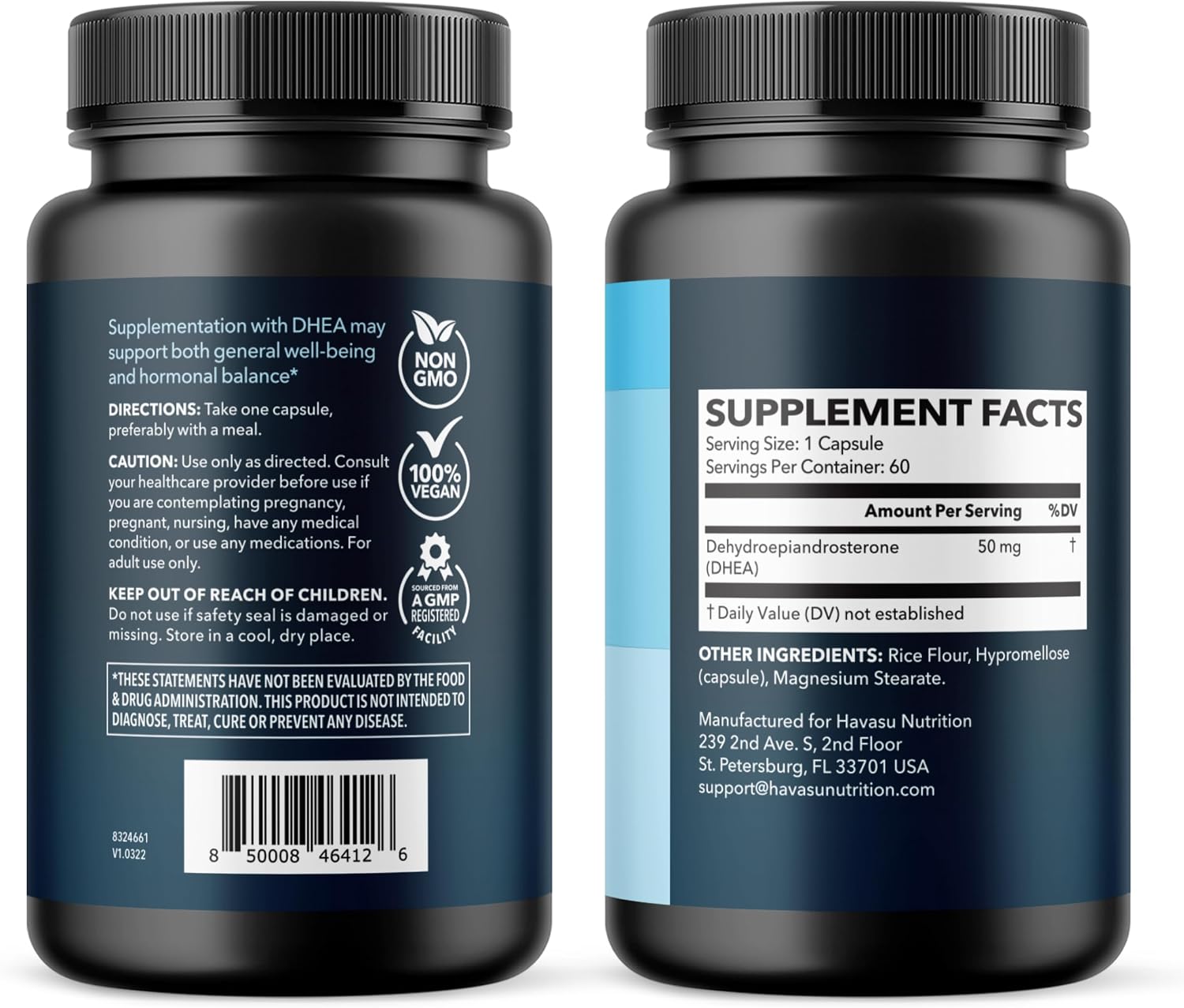 DHEA 50mg - Suplemento de Dehidroepiandrosterona para Hombres y Mujeres - 60 Cápsulas Veganas