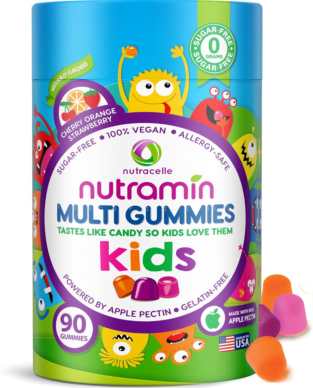 Nutracelle NUTRAMIN Multivitamínico para Niños - Sin Azúcar, Sin Alérgenos, 100% Vegano - 90 Gominolas