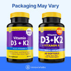 InnovixLabs Vitamina D3 K2 - 5000 UI + 600 mcg K2 MK4 y MK7, 60 Cápsulas Blandas