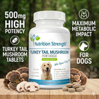 Nutrition Strength Cola de Pavo Orgánica para Perros - 500mg de Alta Potencia - Apoyo Inmunológico - Salud Celular - 120 Comprimidos Masticables