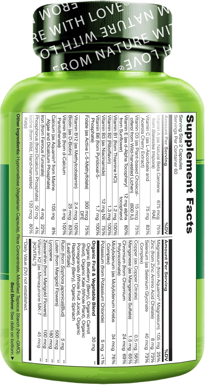 NATURELO Multivitamínico para Adolescentes (Chicas y Chicos), 120 Cápsulas, Multivitamínico de Alimentos Integrales con Minerales, No Transgénico, Vegetariano