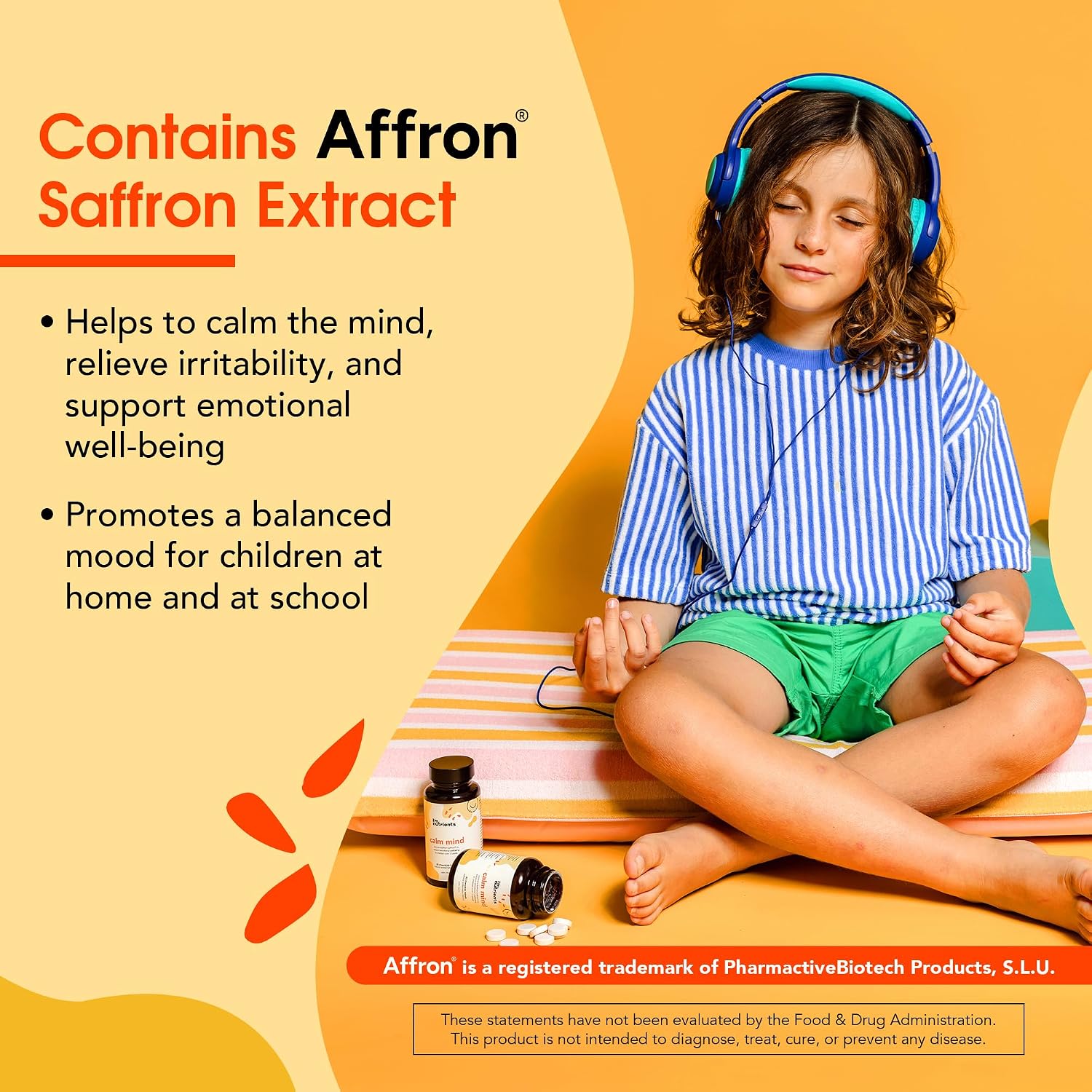 I’m Nutrients Calm Mind | Suplemento para Niños con Azafrán, Magnesio, Vitamina B6 y Zinc | Sabor Natural | 60 Comprimidos Masticables