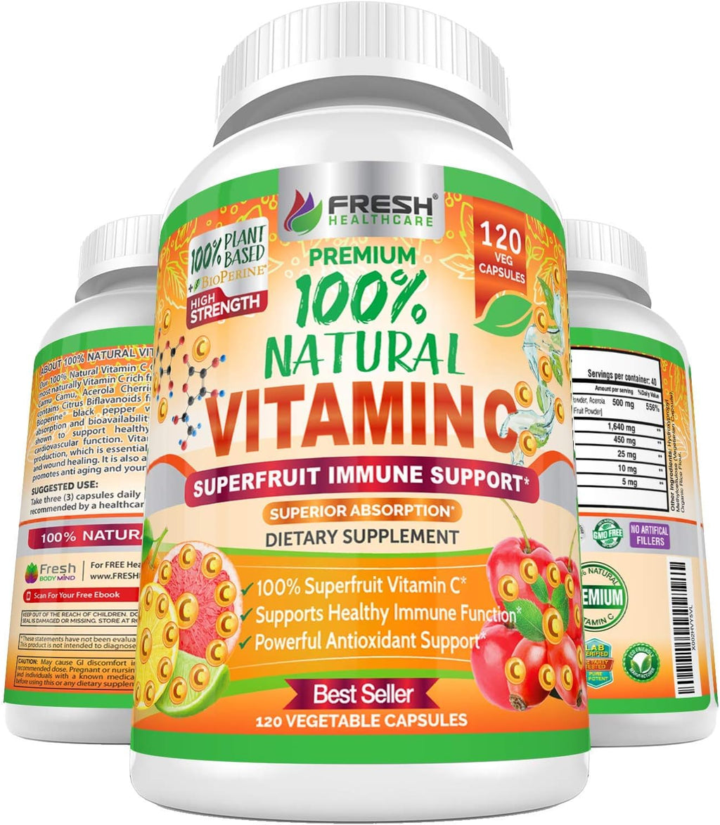 Fresh Healthcare Vitamina C 500mg Natural – 120 Cápsulas Veganas