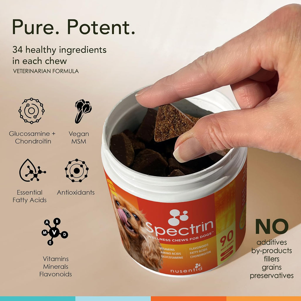 Masticables Multivitamínicos para Perros (90 uds), Glucosamina para Articulaciones, Omega-3 y Vitaminas para Piel, Hígado y Corazón - Spectrin de Nusentia