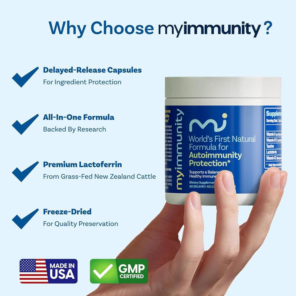 Lactoferrina 300mg con Vitaminas D3, K2, B12 y Taurina – Cápsulas de Liberación Retardada – MyImmunity