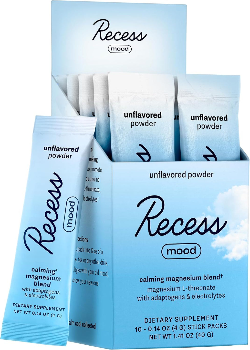 Recess Mood Powder - Calming Magnesium L-Threonate con Pasiflora, L-Teanina y Electrolitos - Sabor Limón Cítrico (28 porciones)